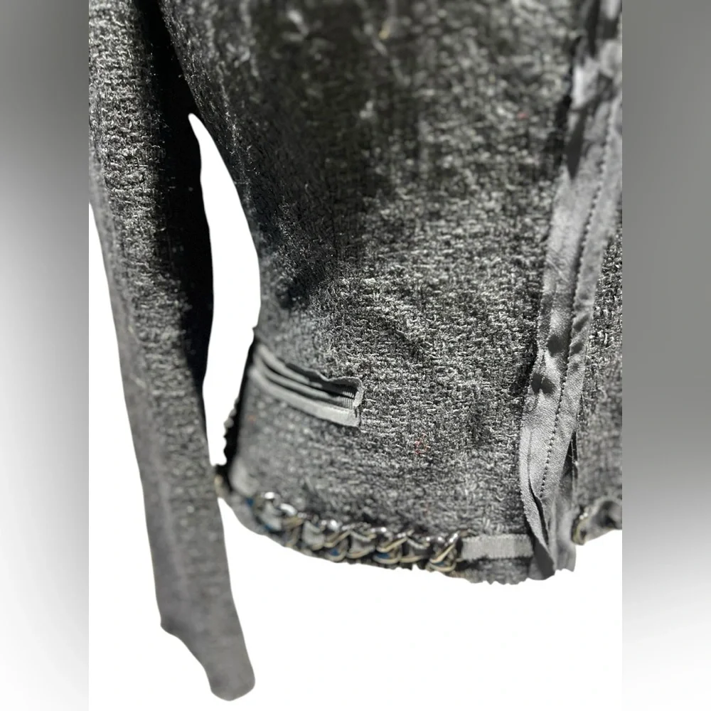 Prada - Black Tweed Chain Embellished Jacket Sz 42 - Picture 11 of 16